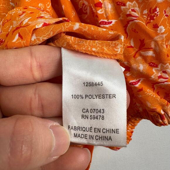 Joie Orange Cropped Tie Button Front Half Sleeve Floral Blouse - Picture 7 of 7
